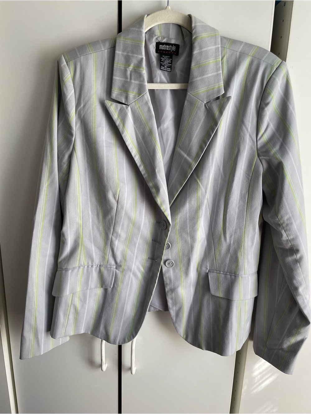metrostyle Light Gray Blazer with Lime Pinstripes